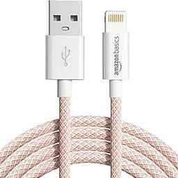 amazon basics Nylon Braided USB-A to Lightning Cable Cord, MFi Certified Charger for Apple iPhone 14, 13, 12,11, X, 8, 7, 6, 5, iPad Air, Pro, Mini, iPad | Salmon Pink, 1.02 meter-image-86