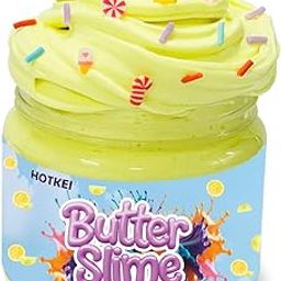 HOTKEI Yellow Colored Lemon Scented Butter Slime for Kids 3 to 10 Years Kit Set with Sprinkles Candy Charms Soft Stretchy Toy Slime Birthday Return Gift Toys for Kids Boys Girls Birthday-13
