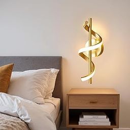 Groeien Modern LED 3 Color Long Wall Sconce Gold Spiral Wall Light for Bedroom Living Room Corridor Lighting Fixtures Wall Mount(Warm+Natural+Coolwhite)(Spiral Glow)-image-8