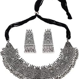 Latest Stylish Traditional Oxidised Silver Necklace Jewellery Set for Women (13108s)-image-26