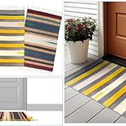 H2H Rectangular Door Mat, Cotton, 3Pc. Combo, Traditional Kilim Design|Solid Shade - Multicolored, Size (50X80Cm) - Side Fringes-image-7