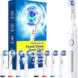 Rotating Electric Toothbrush for Adults with 8 Brush Heads (2 Types), 4 Modes Deep Clean Electric Toothbrush with Rechargeable Power and 2 Min Smart Timer White-image-25