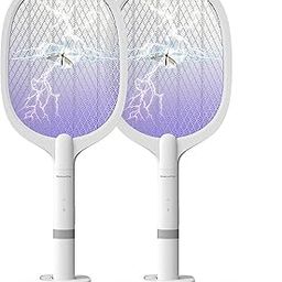 2- Pack Electric Fly Swatter Bug Zapper Mosquito Racket Rechargeable with UV Lights, Portable Battery Operated Handheld Cordless Rackets to Kill Mosquitoes, for Indoor Home Office Backyard Camping-picture-3