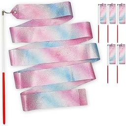 TIPTOP DECORATION Premium Iridescent Glitter Gymnastic Dancing Ribbon Streamer Stick (3.7 Meters) (Standard) (Blush Pink, Pack of 5 Piece)-image-69