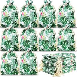 Coume 36 Pcs Hawaiian Tropical Gift Bags 4 x 6 Inch Small Luau Party Favor Bags Drawstring Luau Party Supplies Summer Palm Leaf Treat Bags Jewelry Pouches for Luau Birthday Party Gifts-image-41