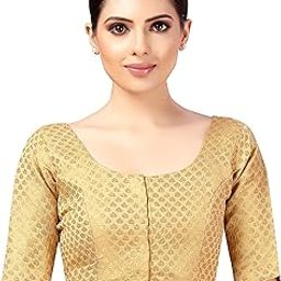 Women's Brocade Elbow Length Sleeves Saree Blouse-image-22
