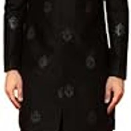 Men's Kurta Indo-Western Sherwani Churidar Set, Black Silk Blend, Jacquard Regular Fit Mandarin Collar Long Sleeves (36)-image-90