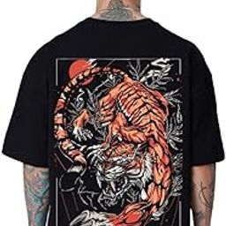 Men's Cottonblend Oversized Half Sleeve Round Neck Back Printed Tshirt (Color Black)-image-48
