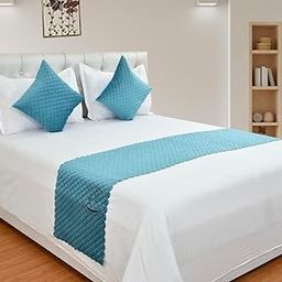 Cosy CORNER Bed Runner with Reversible Cushion Cover Decorative Scarf for Bedroom Hotel Wedding Room for Bedrooms/Hotel Rooms/Guest Rooms (Light Blue)-image-9