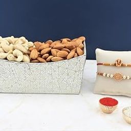 SFU E Com Set Of 2 Rakhi With Dry Fruit Hamper For Rakshabandhan Gift | Dry Fruit And Rakhi For Brother | Dry Fruit Basket Hamper | 116-65