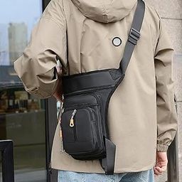 CALANDIS™ Men Waist Bag Fanny Pack Motorcycle Drop Leg Bag Pouch for Walking Traveling Middle Zipper Black | Waist Packs & Bags | Hiking Backpacks | & Hiking | Outdoor Sports-image-45