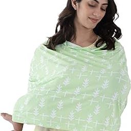 LuvLap Nursing Cover Green Leaves Print, for Discreet & Comfortable Breastfeeding, Lightweight, Soft, Flexible & Breathable Fabric, Multi-Purpose: Carseat Cover, Carry Cot Cover, Stroller Cover-image-29