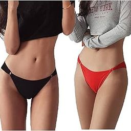 Woman Cotton Panty Thongs Woman Underwear Seamless Sports Female Lingerie T-Back G-String for Woman Fashion Panties, Color (Red & Black), Size (26 to 34), Pack of 2-image-68