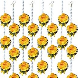 Ethnics Flower yellow Fabric Along with Pearls Brass Maang Tikka for Women,Pack of 24 ; MangTika Set for Wedding | Baby Shower | Shaadi| Haldi | Mehandi | Party in MULTI Colour for Girls (YELLOW 24, 24.0, Count)-4