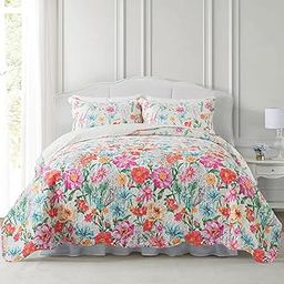 NEWLAKE Quilt Bedspread Sets- Dreamy Flowers Reversible Coverlet Set,Queen Size-image-61