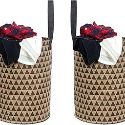 Amazon Brand - Solimo Laundry Organiser, Foldable by Spring, Beige, Set of 2-8