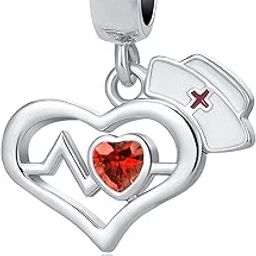 Heartbeat RN Nurse Cap Nursing Electrocardiogram Heart Medical Charm Bead fit Pandora Charms Bracelet Necklace for Women, Copper, copper-image-8