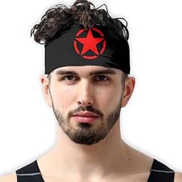 Star Logo Headband Men Wicking Sweatbands Yoga Running Workout Gym/Cricket Tennis Other Sports (Black,Red)-image-76