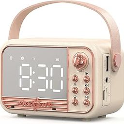 Retro Bluetooth Speaker, Vintage Portable Wireless Bluetooth Speaker with Alarm Clock Loud Volume Bluetooth 5.0 Support TF Card U Disk AUX Old Style for Bedroom Home Outdoor(Beige White)-image-32
