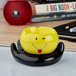 Kookee Groovy Ceramic Ashtray - Unique and Colorful Smoking Accessory with Retro Vibes - Funky Decor for Smokers and Collectors, Yellow/Black (10770)-image-3