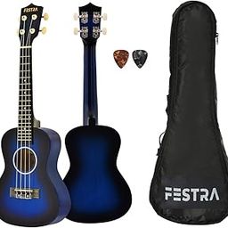 FESTRA UK-40 Concert Ukulele Aquila String Body Sapele and Mahogany, Gloss Finish With Bag and 2 Picks - 24 Inch (Blueburst)-image-12