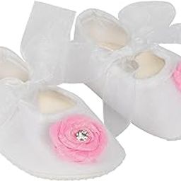 Infant New Baby Toddlers Boys and Girls Cotton White Sandal Ribbon Booties With Pink Flower Patch [RSM_52]-image-62