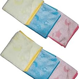 Microfiber Face Towel Handkerchief Rumal 350GSM Extra Soft and Super Absorbent stars & moon Printed Face Towels for girls Women's, Kids and Newborn Babies Set of 12 Multicolor-image-22