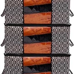AMAK INC Embossed Fabric Underbed Storage Bag/Storage Organizer/Blanket Cover With Transparent Window Storage Bag for Clothes X-Large Suitable for Blanket/Toys/Clothes/Quilt Black Pack of 3-image-18