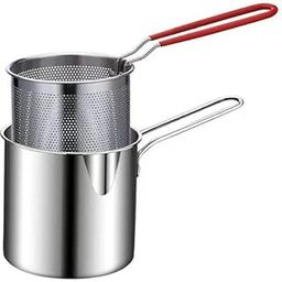 Krishope Small Deep Frying Pot With Basket 1200Ml Stainless Steel Fryer Pot With Long Handle Mini Deep Oil Fryer For French Fries/Boiling Butter/Sauce/Gravies/Pasta (Silver)-picture-2