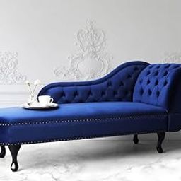 INTERIOR FURNITURE Velvet Modern Chesterfield Chaise Lounge Couch 166 X 63 X 76 for Your Loving Space (Blue, Right Arm)-image-44