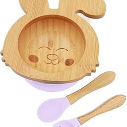 Kids Station 4 Piece Wooden Feeding Set for Babies - Rabbit Bowl, Suction Ring, Spoon and Fork - Reusable - Eco Friendly - Tableware Crockery Set for Weaning Toddler (Purple)-image-60