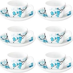 Larah by BOROSIL Mimosa Opalware Cup and Saucer Set of 12 Tea/Coffee Cups, 140 ml Each, Microwave & Dishwasher Safe, Bone-Ash Free, Crockery Set Ideal for Daily Use & Gifting, White-image-91