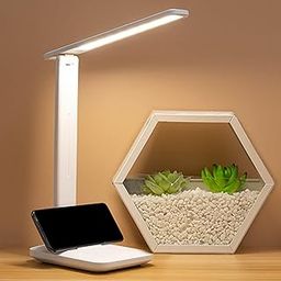 One94Store LED Desk Lamp, Table Lamp, Dimmable Home Office Lamp with USB Charging, Touch Function, 3 Level Brightness Lighting, Foldable Lamp for Reading, Study Room-Plastic,White-28
