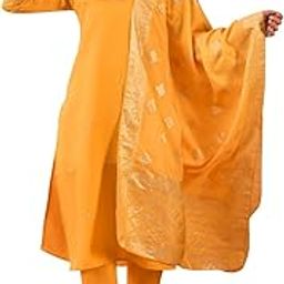 Women'S Roman Silk Yellow Colour Embroidered Stitched Top With Bottom & Dupatta Set (CP8506YLW_XXL)-image-9