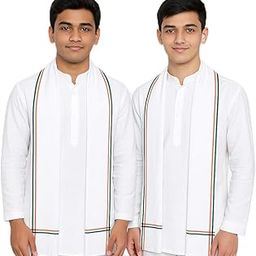 Indian Tricolor Border Cotton Angavastram for Men | Traditional White Shawl with Tiranga Stripes | Soft & Lightweight | Ideal for Cultural, Religious, and Patriotic Events-image-82