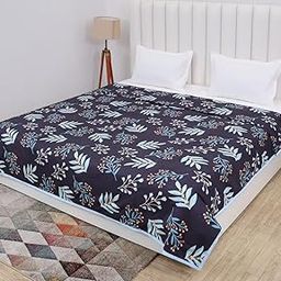 PRINDA Cotton Floral Pattern Lightweight Reversible Double Blanket, Duvet, Comforter, AC Dohar Size-254X272 CM Dark Blue-image-23