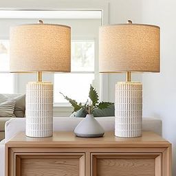 PoKat 23" Modern Ceramic Table Lamp Set of 2 for Living Room White Desk Lamps for Bedroom Farmhouse Bedside Nightstand Bedside Lamp End Table Lamps Beige-image-34