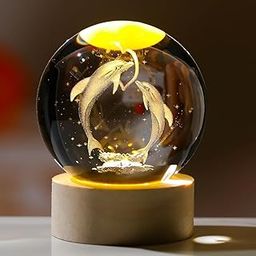 SS Products 3D Crystal Ball Night Light | Dimmable Engraved Dolphin Love LED Glass Ball Table Lamp with USB and Wooden Base for Home Decor, Office, Birthday Gift, Housewarming & Valentine Gifts.-12