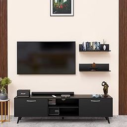 SPYDER CRAFT Orchid Engineered Wood TV Entertainment Unit Stand Setup Box/TV Cabinet with Wall Mounted Cabinet for Books & Decor Display Unit-Black-Black (Assembly-DIY)-image-15