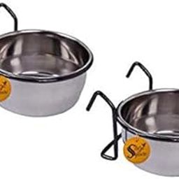 Sage Square Rustproof Stainless Steel Cage Food, Seed, Water Feeder Cum Bowl with Holder clamp for Birds (250ml) (Pack of 2)-9