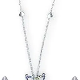 accessher Silver Tone American Diamond Studded Necklace Set, Fashionable Floral Choker With Earrings, Multicolour Embellished Jewellery Set for Women & Girls-picture-19
