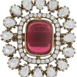 kushal's Fashion Jewellery Ruby Victorian Plated Ethnic Kundan Finger Ring - 417378-picture-26