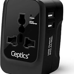 Ceptics Universal Charger Adapter, Travel Adapter International All in One, 2X 2.A USB-A with 15W Total Output, Use in 150 Countries, Type A, C, G, I Output with Universal Input - Black-17