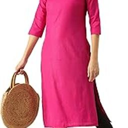 Women Self Design Cotton Stylish Regular Kurta Under 300-image-3