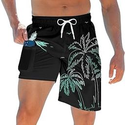 Mens Swim Trunks with Compression Liner 2 in 1 Board Shorts 9 Inch Quick Dry Swimming Trunks with Pockets, Black, Large-picture-17