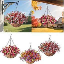 UJEAVETTE Artificial Flowers Basket Porch Flower Centerpieces Decor Fake Hanging Plant Red Pink-image-79
