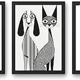 Abstract Artistic Dog Painting in Black Photo Frame Set of 3 Art Prints/Painting/Posters for Living Room Bedroom, Guestroom, Office, Home Decoration (Unit 3/8 * 12 CM Each Frame Size)-image-11