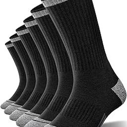 6 Pack Men's Athletic Moisture Wicking Crew Socks Cushioned Sport Running Work Boot Socks Size 9-12/12-15-image-2