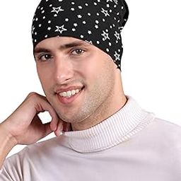 Mack JONNEY Fabric Men's Cotton Beanie Cap (Pack of 1) (Cap_PRT-No.1-Blk_01_Black_Free Size)-image-26