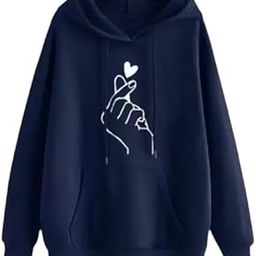 Trendy Korean Style Finger Heart Hoodie for Women Teens Oversized Pullover Sweatshirt with Cute Love Print Soft Cotton Monsoon Tour Hoodie for Girls-image-53